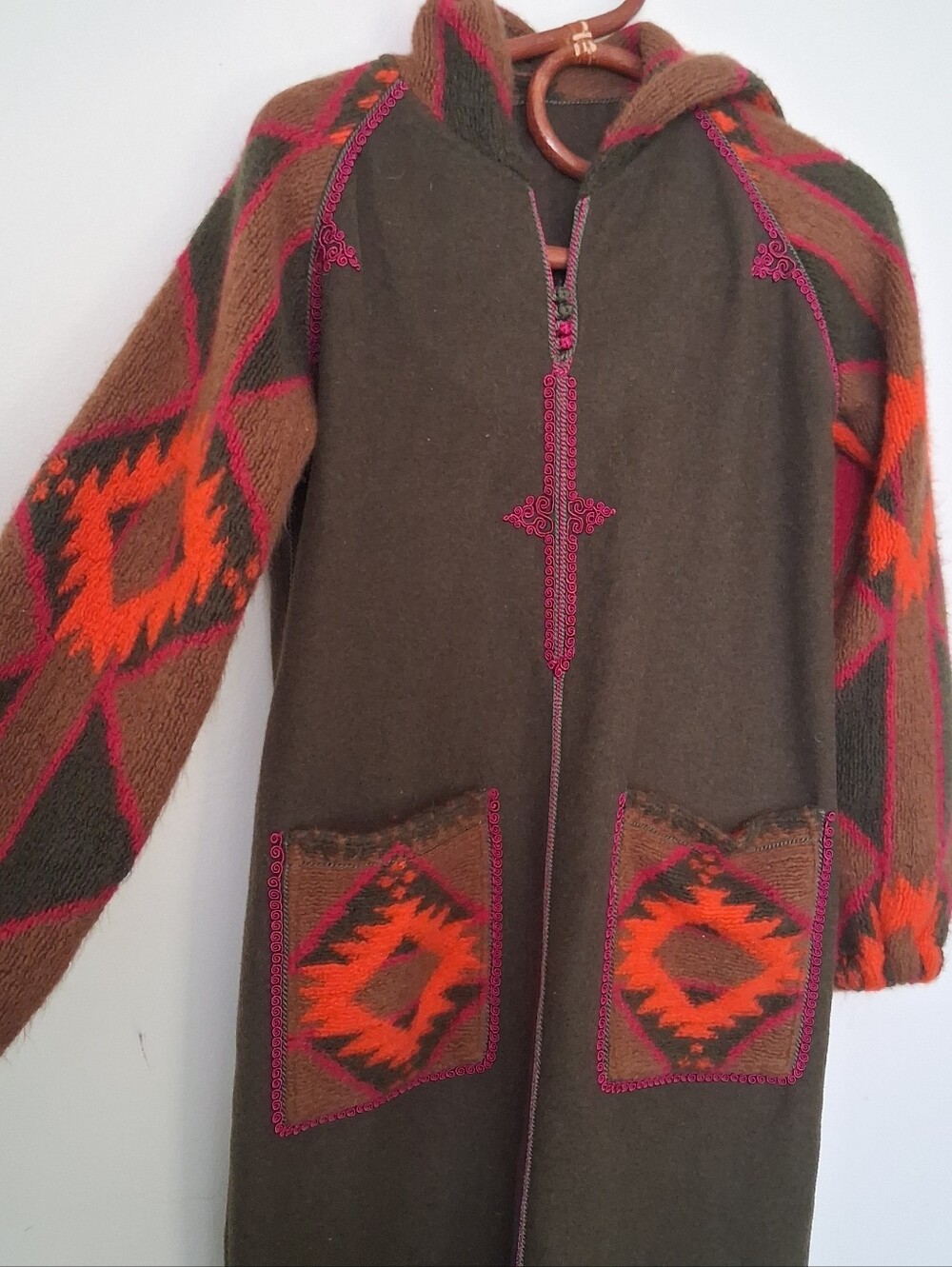 Wool Tribal Aztec Moroccan Inspired Djellaba Robe Coat Tunic Jacket Dress
